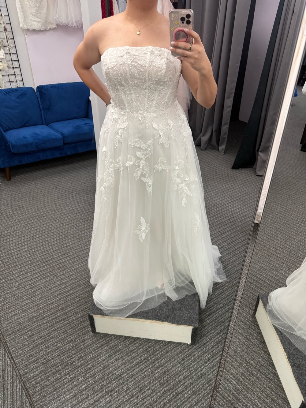 Melissa Sweet Strapless White Embroidered Tulle Gown